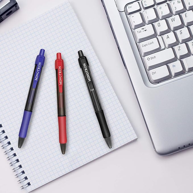 Blue Gel Pens, Fine Point, No-Smear, Click, Retractable, 50 Pack (0.5MM, Smooth Writing)