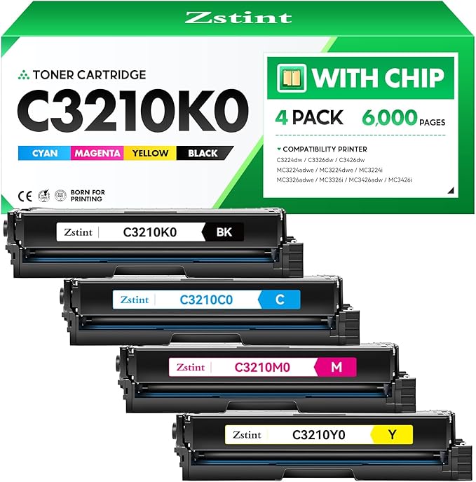 C3210K0 C3210C0 C3210M0 C3210Y0 Toner Cartridge（4-Pack with chip） Replacement Compatible for Lexmark C3224dw C3326dw C3426dw MC3224adwe MC3224dwe MC3224i MC3326adwe MC3326i MC3426adw MC3426i Printer
