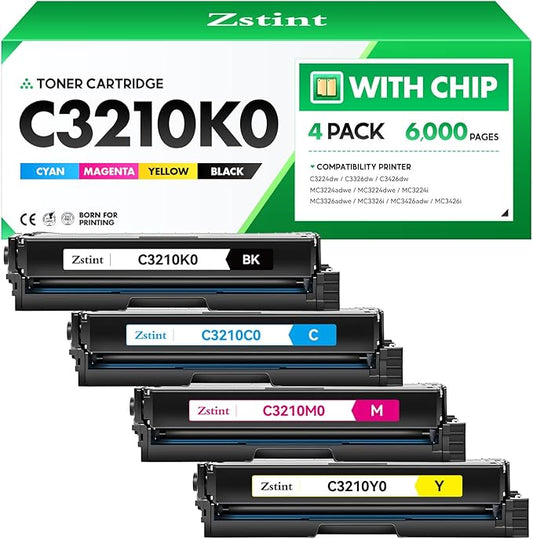 C3210K0 C3210C0 C3210M0 C3210Y0 Toner Cartridge（4-Pack with chip） Replacement Compatible for Lexmark C3224dw C3326dw C3426dw MC3224adwe MC3224dwe MC3224i MC3326adwe MC3326i MC3426adw MC3426i Printer