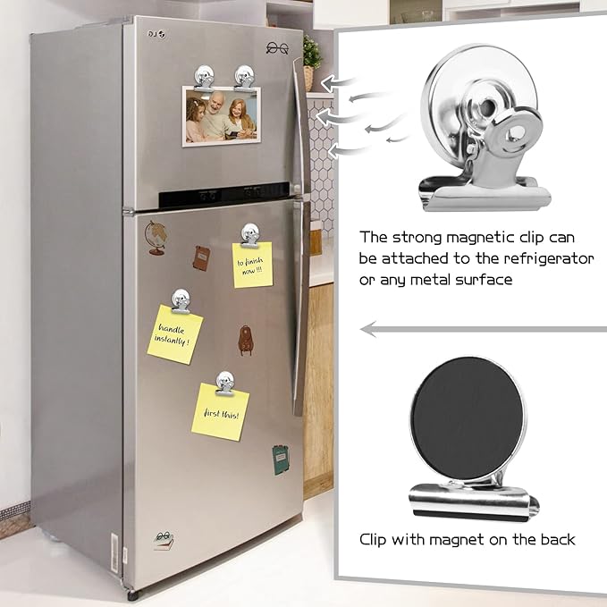 Grtard 60pack Magnetic Clips Heavy Duty, Silver Magnet Clips for Fridge, Refrigerator Magnets, Strong Magnetic Clip,Scratch Free Magnets with Clip for Refrigerator, Whiteboard, Classroom, Locker