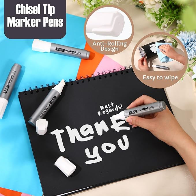 Fuutreo 10 Pack Jumbo Permanent Markers Bulk Large Chisel Tip Permanent Markers Quick Drying Big Huge Poster Pens for Office, Logistics Company and More(White)