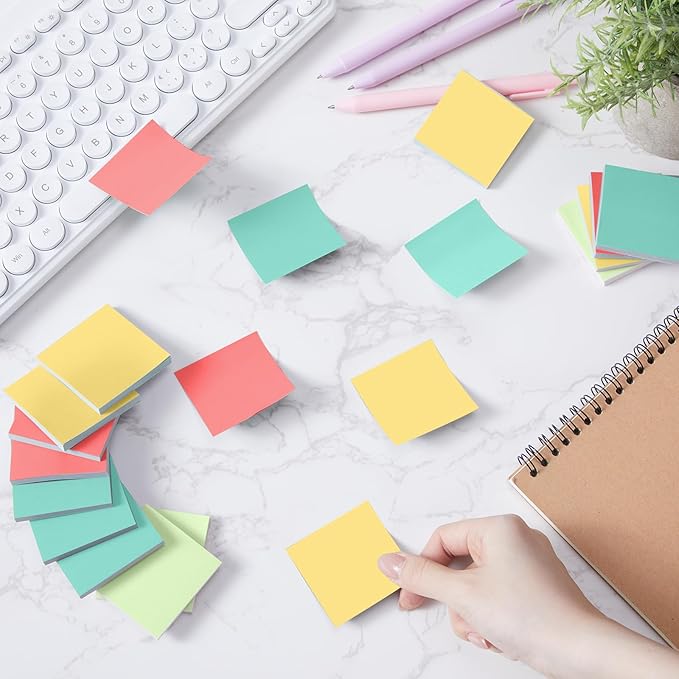 Fainne 24 Pack Sticky Notes Bulk Back to School Supplies Self Stick Note Pads Paper Memo for Office First Day of School Student Teacher Essentials (2 x 2 Inches,Bright Color)