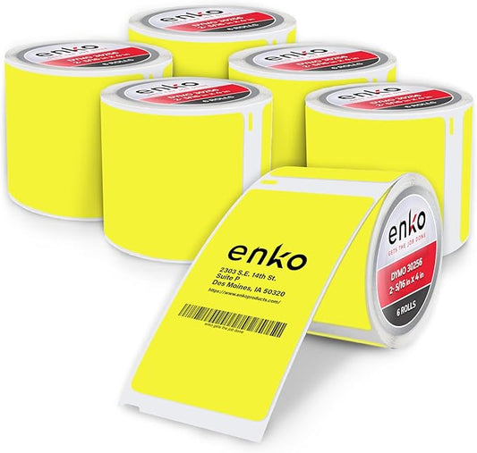 enKo [6 Rolls, 1800 Direct Thermal Labels] Yellow Colored Compatible for Dymo 30256 Label (2-5/16 x 4") Use with Dymo, Rollo Thermal Printer as Shipping & Mailing Labels