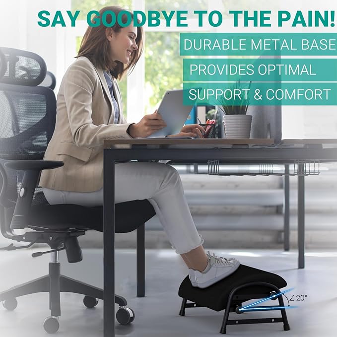 Foot Rest for Under Desk at Work, Adjustable Height Office Footrest for Leg Support, Memory Foam Foot Stool, Office Desk Accessories