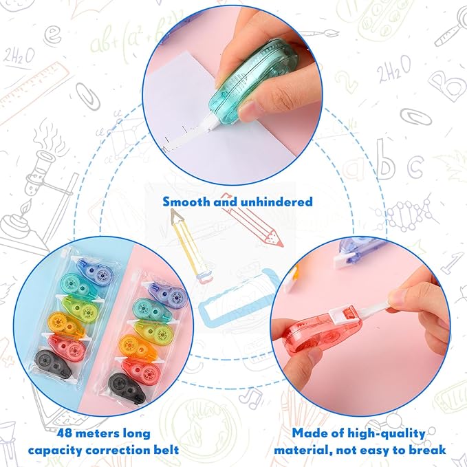 Chivao 100 Pack Mini Correction Tape Bulk Ink Corrector Eraser Tape Set Cute Aesthetic Colorful Instant Correction Applicator for Office School Student Stationery Supplies, 0.2 x 158 Inch(Candy Color)
