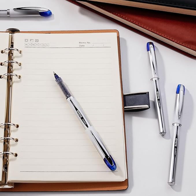 EYEYE 0.7mm Rollerball Pens Fine Point, 6 Pack of Pen Black Roller Ball Medium Point Quick Dry, Liquid Ink Pen Fine Point Smooth Writing Pens for Journaling, Note Taking, Office, School Supplies