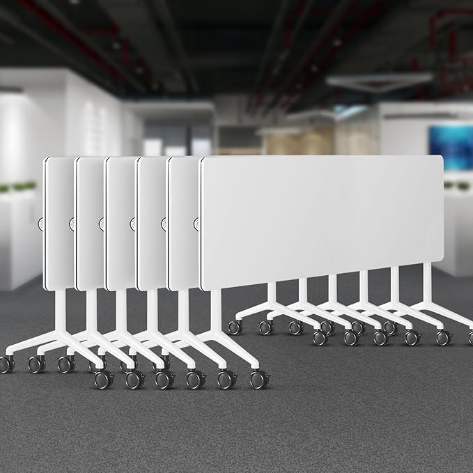 Folding Conference Room Tables 6 Pack, Foldable Modern Mobile Meeting Table Desk Training Table 6FT Large Rolling OfficeTable for Conference Training Classroom (6, 47.2" * 23.6" * 29.5")