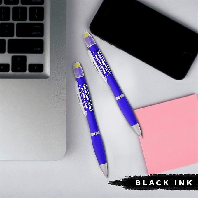 DISCOUNT PROMOS 100 Marathon Gel Highlighter Pens Pack - Customizable Text, Logo - Twist Mechanism, Ballpoint - Blue