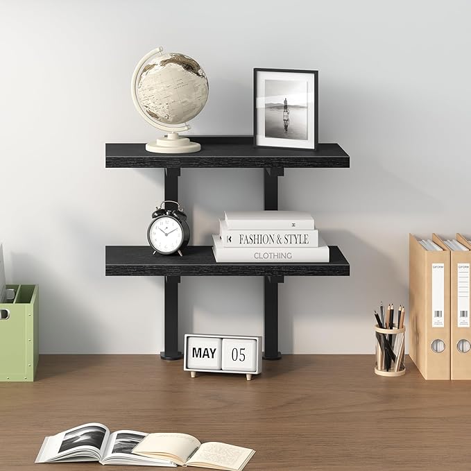 Clamp On Desk Organizer, 2-Tier Desktop Bookshelf, Adjustable Desk Storage Shelf, Metal Frame, for Office, Study and Game Room, Black DSBK3501