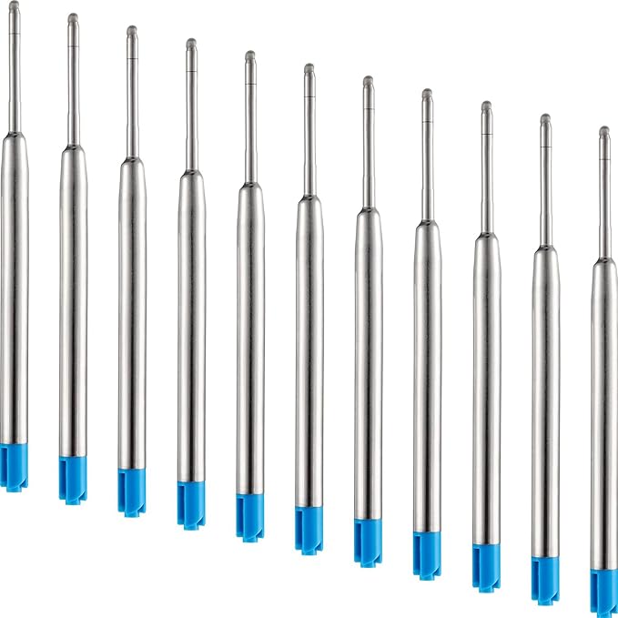 DunBong Blue Ink Refill Pack of 5, Replaceable Ballpoint Pen Refills, Medium Point Metal Refill (Blue)