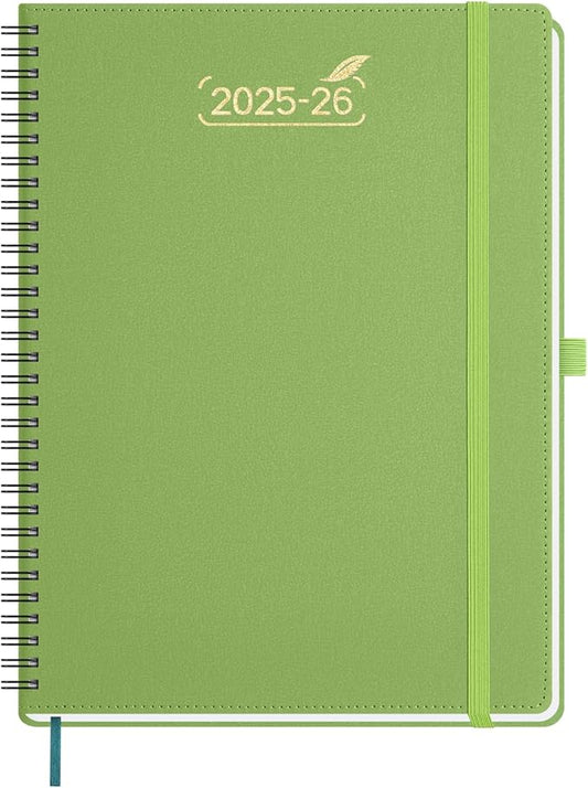 BEZEND Weekly Planner 2025-2026 with 2 Columns, 8.5" x 11" Academic Calendar 18 Months (Jul 25-Dec 26) Life Work Appointment Book with Monthly Tab, PU Leather Softcover Spiral - Fruit Green