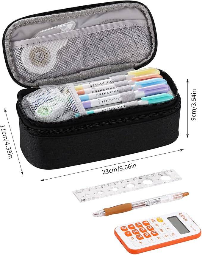 Big Pencil Case Large Capacity Pencil Bag with Zipper Pencil Pouch for Boys Girls Kids Adults Stationery Pencil Pen Case Organizer for School Office Black