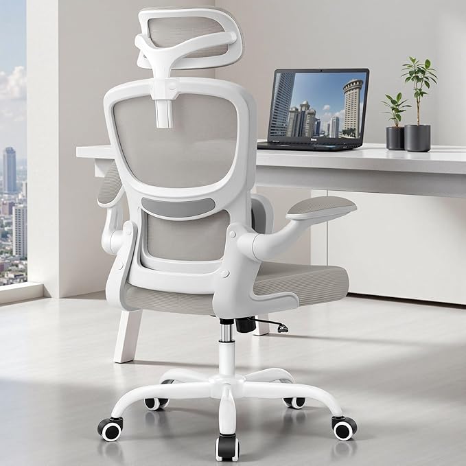 High Back Ergonomic Office Chair, Breathable Mesh Desk Chair with Lumbar Support, Adjustable Headrest, Flip-up Armrests, Computer Gaming Chair