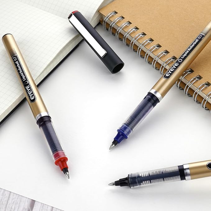 EYEYE 0.7mm Blue Rollerball Pens 12 Pack Medium Point Smooth Writing Pens, Quick Dry Liquid Ink for Journaling, Note Taking, Office & School Supplies