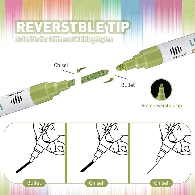 Chalk Markers for Blackboard 8 Macaron Colors, 6mm Reversible Bullet & Chisel Tips, Chalk Pens Wet & Dry Erasable Markers for Whiteboard, Chalkboard, Calendar, Windows, Glass, Signs