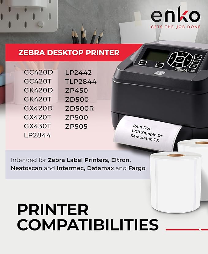 enKo 4" x 3" Labels for Zebra Desktop Printers (48 Rolls, 24,000 Labels) - Direct Thermal Address Mailing Shipping Barcode FBA Stickers FNSKU Labels for Zebra and Eltron (Perforated)