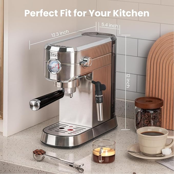 Gevi Espresso Expresso Machine 20 Bar with Auto Milk Frother, Professional Espresso Maker with Steam Wand, Compact Stainless Steel Cappuccino & Latte Machine, Gift for Coffee Lover, Home Baristas