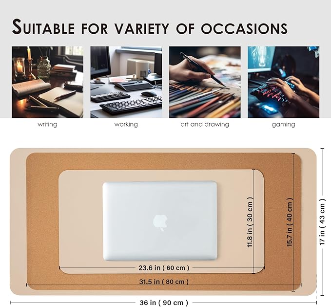 Cork Apricot Desk Mat - Dual-Sided Desk Pad for Office and Home - Desk Organization and Accessories - Ideal for Large Mouse Pad and Desk Mats on Top of Desks(23.6"x 11.8")