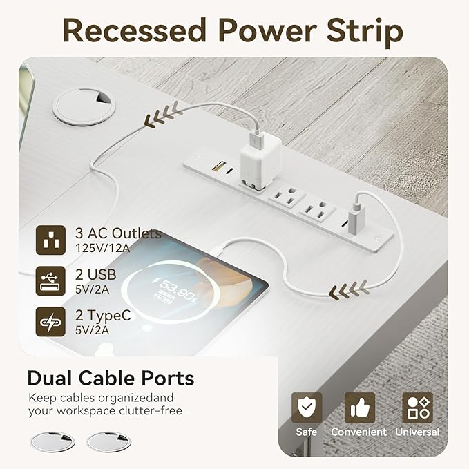 Coleshome 71 Inch Executive Desk with USB Ports, Large Computer Desk with Extra Thick, Long Mordern Office Workstation, Business Furniture for Home Office, White
