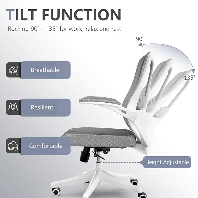 Computer Office Chair, Ergonomic Comfort Home Desk Chair, Mid Back Gaming Chair with Wheels, Adjustable Height, Lumbar Support, Flip-up Armrest with 350LBS Capacity