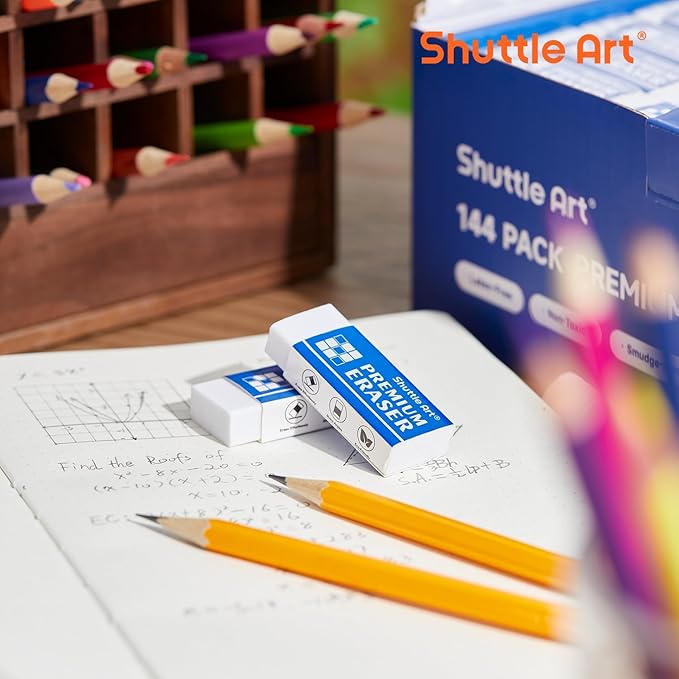 Erasers, Shuttle Art 72 Pack Premium Erasers Bulk, White Eraser Classroom Set for Kids Teachers as School and Office Supplies