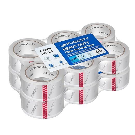 FugaCity Clear Packing Tape Refills (12 Rolls),Heavy Duty Packaging Tape for Moving Sealing, Moving Supplies Shipping Tape,2.7 Mil Thick, 2 in Wide,65 Yards Per Roll,Total 780 Yards