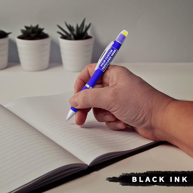 DISCOUNT PROMOS 10 Marathon Gel Highlighter Pens Pack - Customizable Text, Logo - Twist Mechanism, Ballpoint - Blue