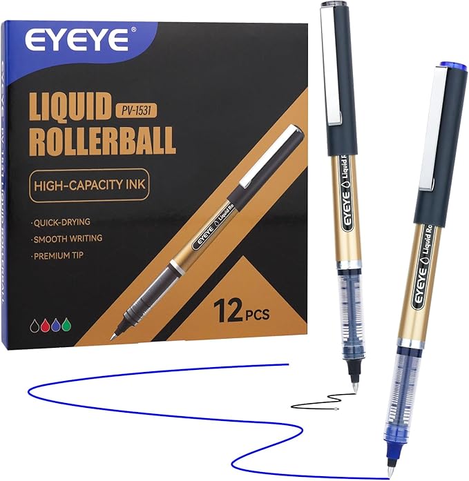 EYEYE Rollerball Pens 6 Black 6 Blue 0.7mm Medium Point, Quick Dry Liquid Ink Smooth Writing Pens for Journaling, Office, School, Note Taking Supplies