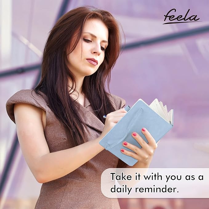 feela 18 Pack Journal Notebook for Work, Business Notebook Bulk Hardcover Lined Writing Journal with Pen Holder for Men Women Note Taking, with 18 Black Pens, 120 GSM, 5.1”x8.3”, A5, Light Blue