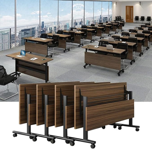 Folding Conference Table,Mobile Conference Room Tables Rolling Meeting Table with Caster Wheels,Flip Top Mobile Training Table,Foldable Rectangle Seminar Tables for Office,Classr (6pack, 55.1in)