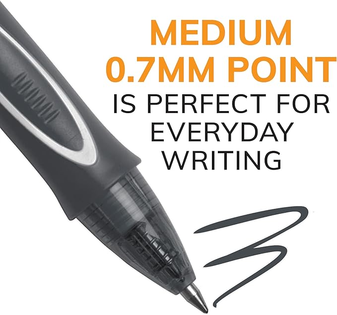 BIC Gelocity Quick Dry Black Gel Pens, Medium Point (0.7mm), 12-Count Pack, Retractable Gel Pens With Comfortable Full Grip
