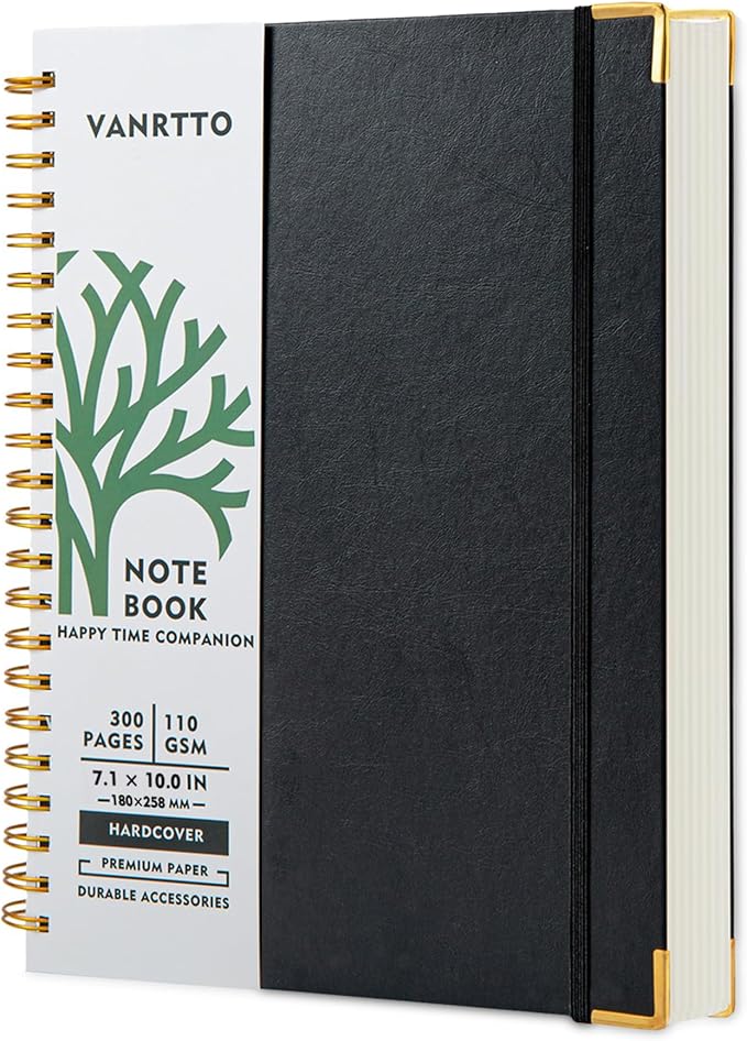 Hardcover Spiral Notebook, B5 Notebooks College Ruled, 110 GSM Thick Lined Paper Notebooks for Work, School and Travel, 300 Pages Journals for Writing, Large Journal for Women New Black B5