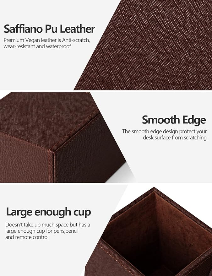 Desk Supplies Organizer, Multi-Functional Pencil Pen Holder with Wireless Charger, Desktop Stationery Organizer, Home Office Supply Storage Box Caddy (Brown)