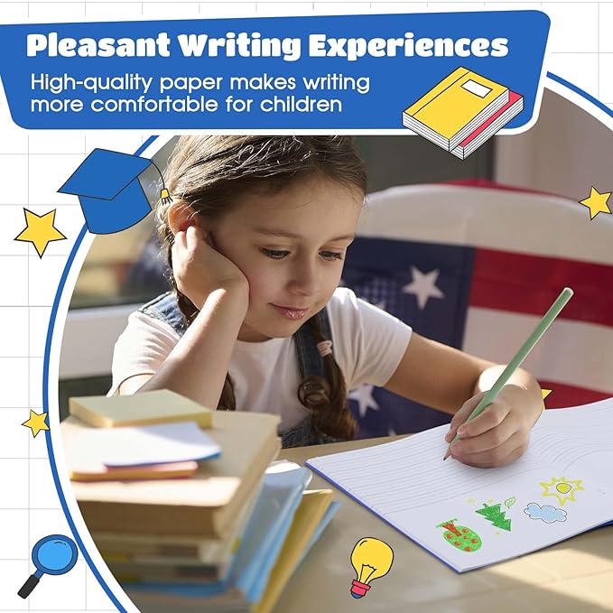 Henoyso 12 Pcs 120 Pages Primary Composition Notebooks K-2 9 3/4 x 7 1/2 Inch Journals Primary Journals Blank Books for Kids to Write Stories Kindergarten (Blue)