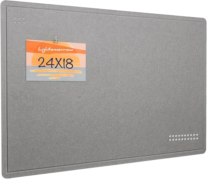 Bulletin Board, 24 x 18 inches Felt Board Decorative Pin Board, Cork Board Alternative for Wall, Foldable Photo Board Self-Adhesive Vision Board Mood Board with 20 Pushpins - Gray