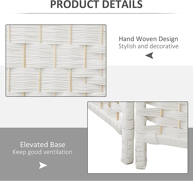 HOMCOM Room Divider, 3 Panel Folding Privacy Screen, 6FT Tall Portable Wicker Weave Partition Wall Divider for Bedroom, Home Office, White