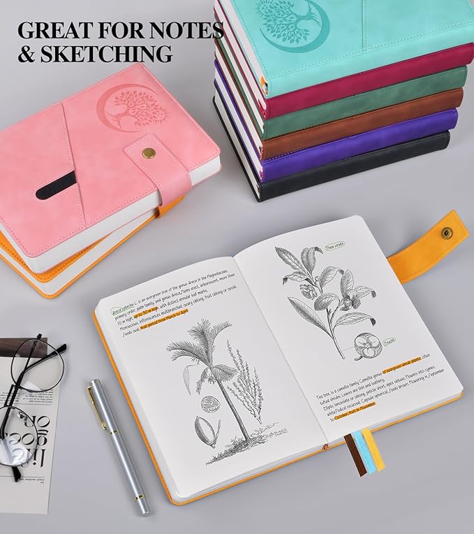 Blank Journal Notebook, A5 Hardcover Leather Sketchbook with 200 Pages Thick Blank Paper for Men Women, Unlined Drawing & Writing Journal, 5.9" x 8.4" Plain Notebook (yellow)