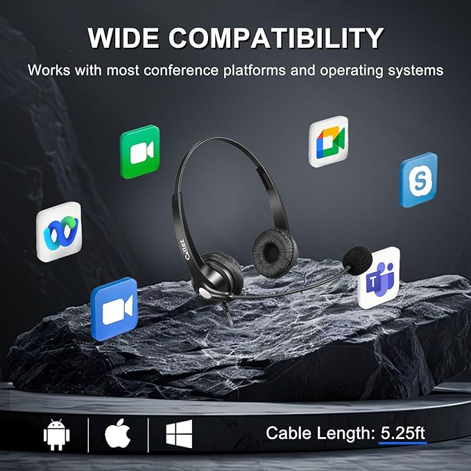 Callez Wired Computer Headset, 3.5mm/USB-C Headset with Mic Noise Cancelling for Work, Cell Phone Headphone for PC Laptop Mac iPhone Samsung Zoom Teams Call Center Home Office, in-line Controls