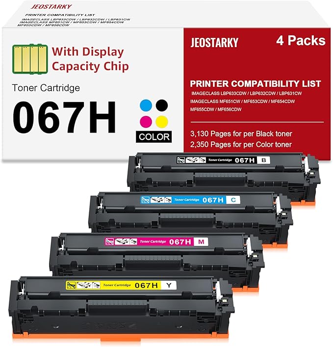 Compatible Canon 067H 067 Toner Cartridge Set Replacement for Canon 067H Compatible for Color ImageClass MF656Cdw LBP632Cdw MF654Cdw MF653Cdw LBP633Cdw MF650C LBP630C Printer (4 Pack)
