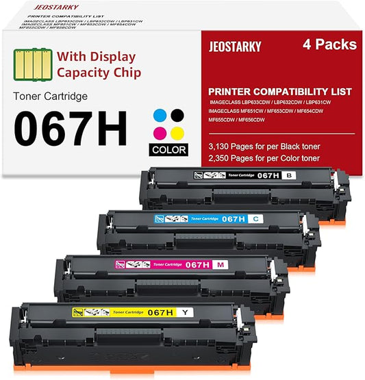 Compatible Canon 067H 067 Toner Cartridge Set Replacement for Canon 067H Compatible for Color ImageClass MF656Cdw LBP632Cdw MF654Cdw MF653Cdw LBP633Cdw MF650C LBP630C Printer (4 Pack)