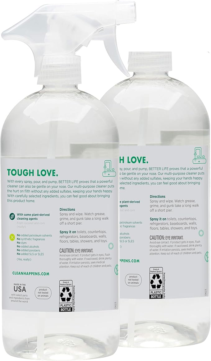 Better Life All Purpose Cleaner - Multipurpose Home and Kitchen Cleaning Spray for Glass, Countertops, Appliances, Upholstery & More - Multi-surface Spray Cleaner - 32oz (Pack of 2) Unscented