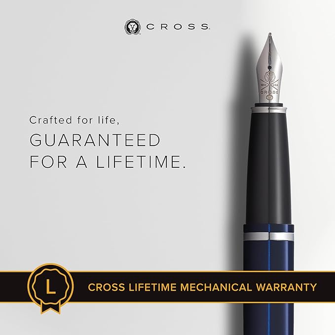 Cross Calais Refillable Fountain Presented in a Luxury Gift Box - Medium Point, Black Ink, Chrome & Blue