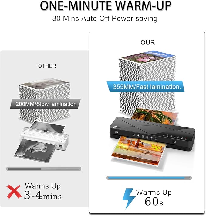 Crenova Laminator Machine 13 inch, Laminating Machine with 50 Laminating Sheets 60s Quick Warm Up Auto-Off, 6 in1 Lamination Machine ABS Jam Free for Home Office School, Black
