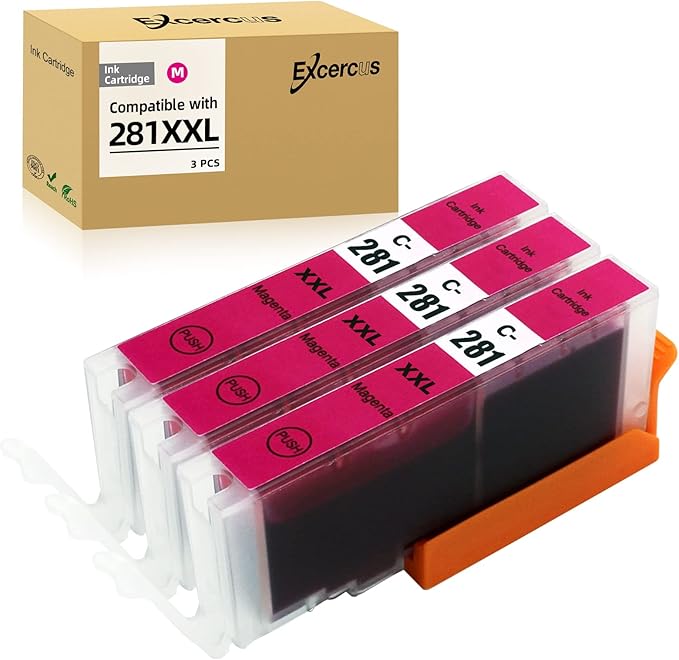 CLI281 CLI-281 XXL Magenta Ink Cartridge Replacement for Canon CLI-281XXL Magenta Work with Canon PIXMA TR7520 TR8520 TS6320 TS8120 TS8320 TS9120 (3X CLI-281XXL M)