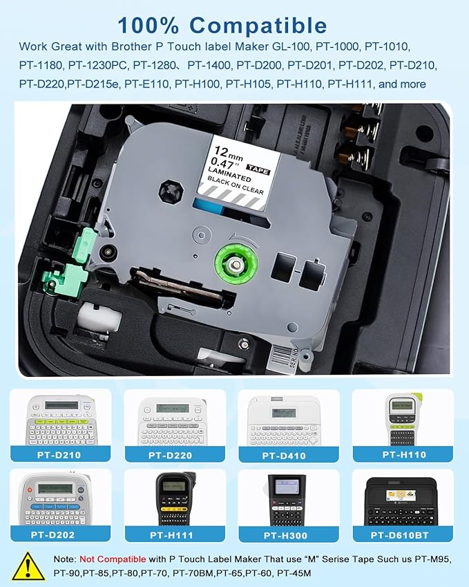Clear Label Maker Tape Refill Compatible with Brother TZe-131 TZe131 TZe TZ Tape 12mm 0.47 Laminated Clear 1/2'' x 26.2' Black on Clear P Touch Label Tape for PT-D210 PTD220 PT-H110 PT-D600, 5 Pack