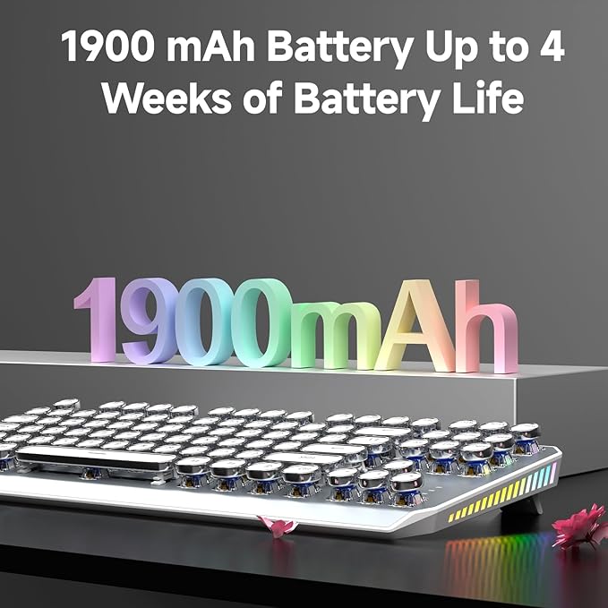 EWEADN Wireless Mechanical Typewriter Keyboard,80% Layout with White Backlit, Anti-Ghosting, Blue Switch Bluetooth/2.4GHz/USB-C Aesthetic Keyboard-White