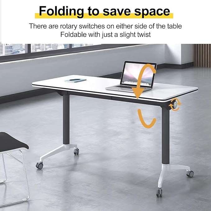 Conference Room Table with Flip-Top Design for Dynamic Meetings, Business Table Computer Desk with Heavy-Duty Frame,Foldable Seminar Meeting Tables for Home Office (6, E, 61IN)