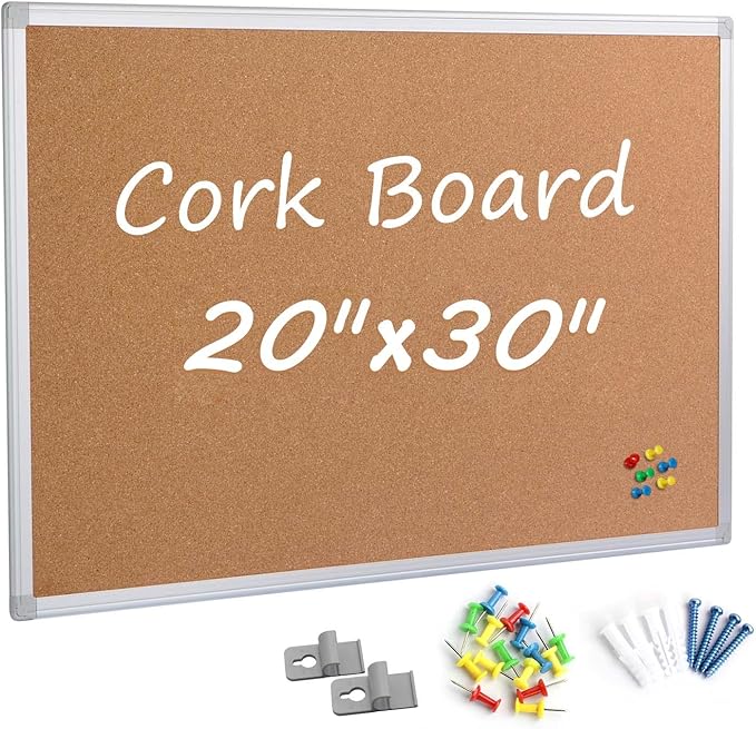 Board2by Cork Board Bulletin Board 20 x 30 Inches, Silver Aluminium Framed Corkboard, Office Board for Wall Cork, Large Wall Mounted Notice Pin Board