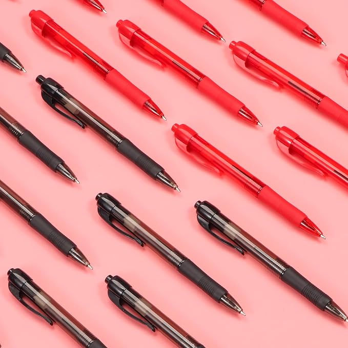 deegtran Pens Bulk, 50 Pack No Bleed Black & Red Ink Click Pens with Soft Grip, Wholesale Retractable Ballpoint Pens for Office School, Medium Point Smooth 1.0MM