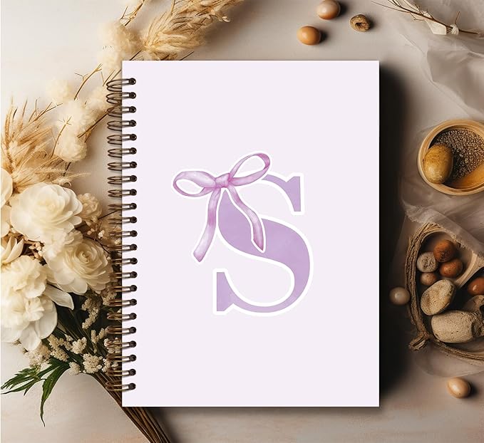 foedor Coquette Trendy Preppy Purple Bow Spiral Notebook,Initial S Journal Personalized Teen Girl Gifts,Monogrammed Gifts for Women Teen Girl,College Ruled Hardcover Spiral Notebook(purple)